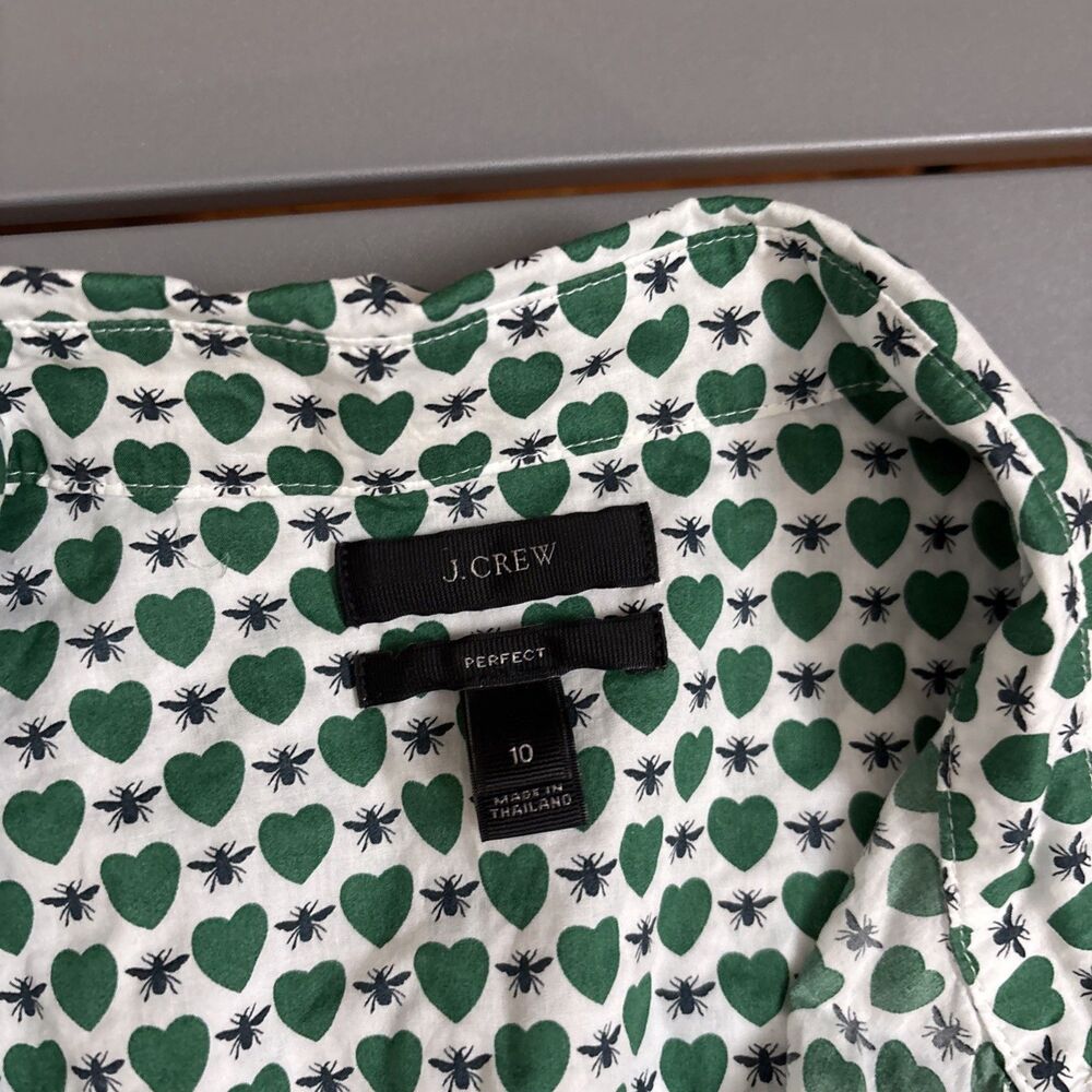 J. Crew Shirt Womens Size 10 Green Heart Fly Multicolor Long Sleeve Button Down - Picture 4 of 9